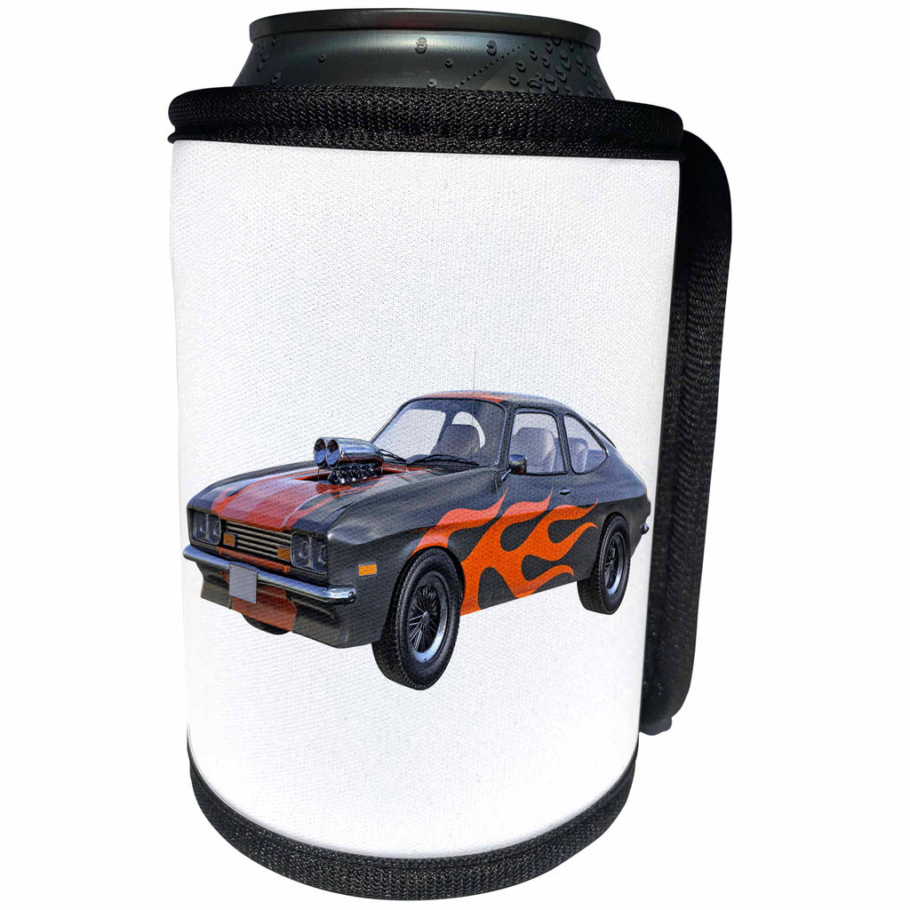3dRose Boehm Graphics Car - 1970 Orange and Black Muscle Car - Can Cooler Bottle Wrap (cc_255258)