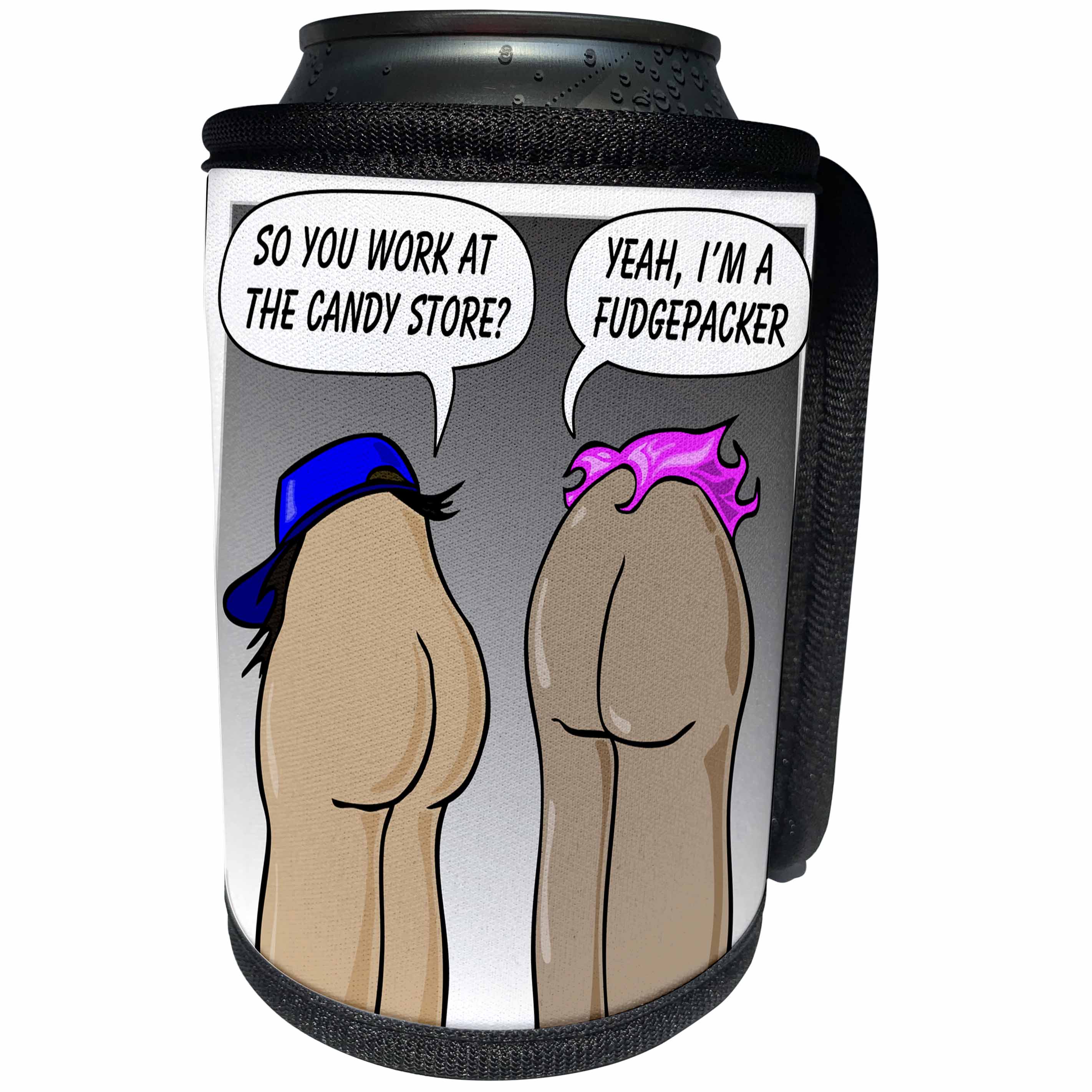 3dRose Mark Grace BAD BILL Butts - BUTTS fudgepacker 1 on transparent - Can Cooler Bottle Wrap (cc_25526)