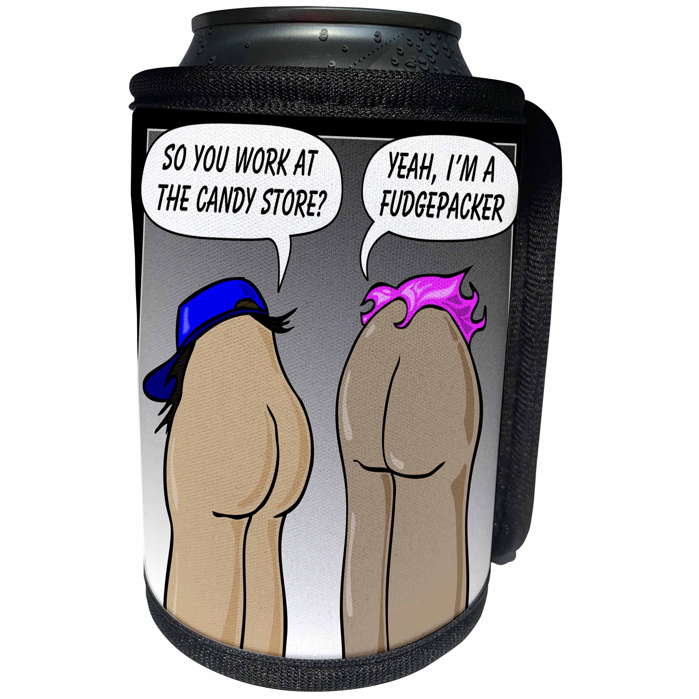 3dRose Mark Grace BAD BILL Butts - BUTTS fudgepacker 1 on black - Can Cooler Bottle Wrap (cc_25528)
