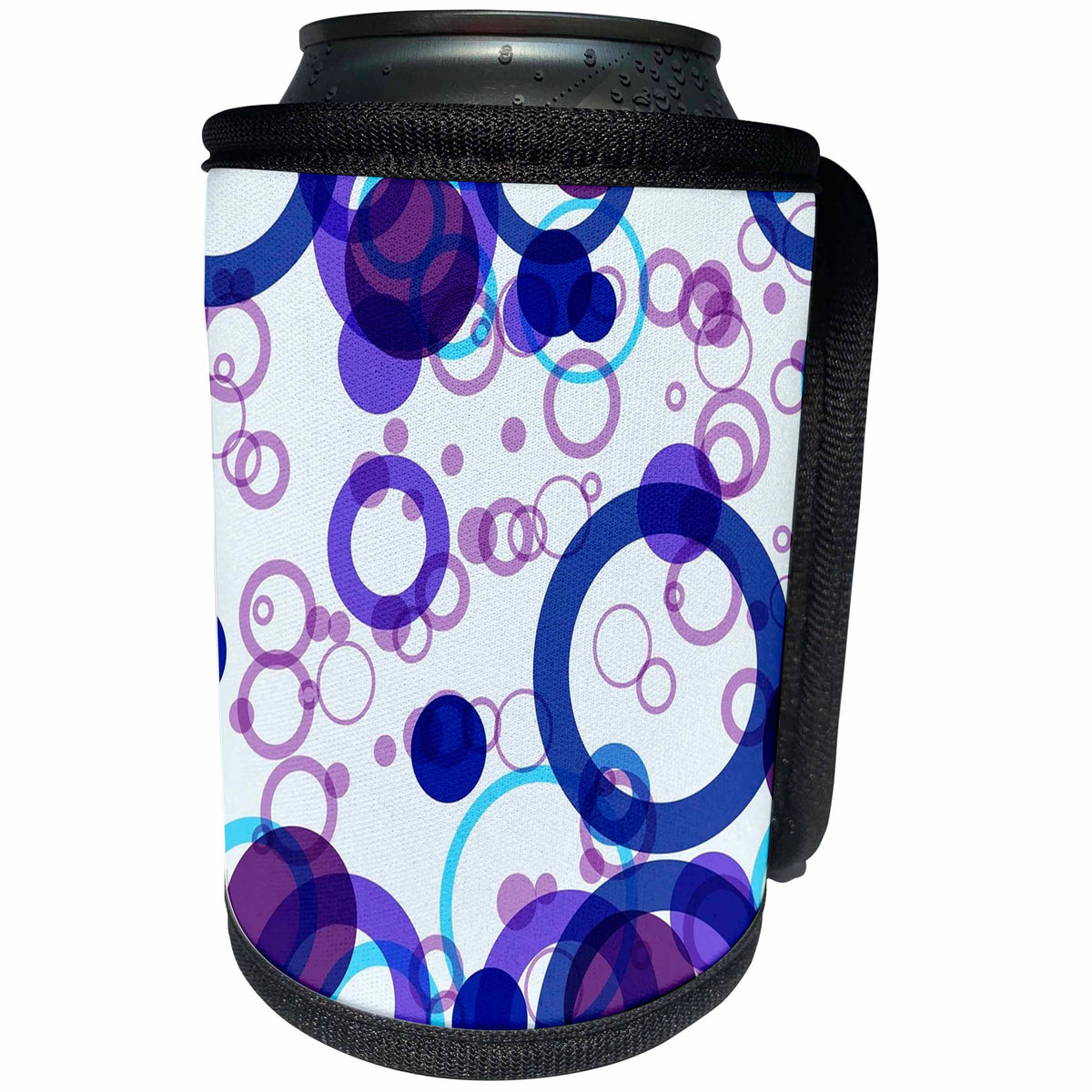 3dRose Florene Abstract Pattern - Image Of Geometric Blue And Fuchsia Circles - Can Cooler Bottle Wrap (cc_255290)