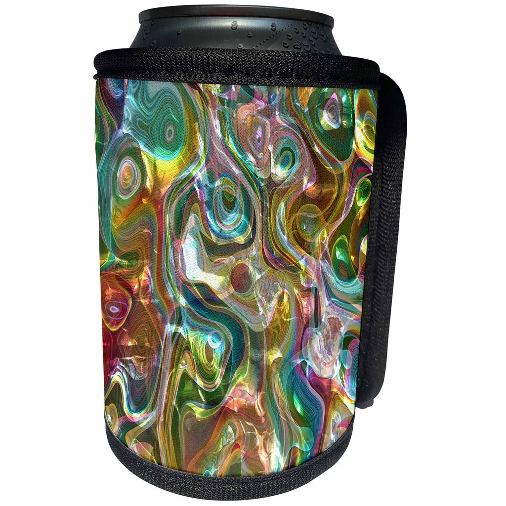 3dRose Florene Abstract Watercolors - Image Of Painted Maze Of Aqua Yellow and Peach - Can Cooler Bottle Wrap (cc_255298)