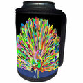 3dRose Florene Abstract Watercolors - Image Of Painted Multi Color Peacock On Black and Blue - Can Cooler Bottle Wrap (cc_255300)