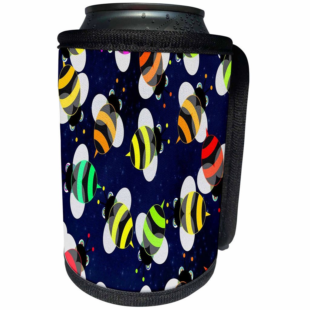 3dRose Florene Childrens Art V - Image Of Adorable Bumble Bee Repeat Pattern Multicolor - Can Cooler Bottle Wrap (cc_255314)