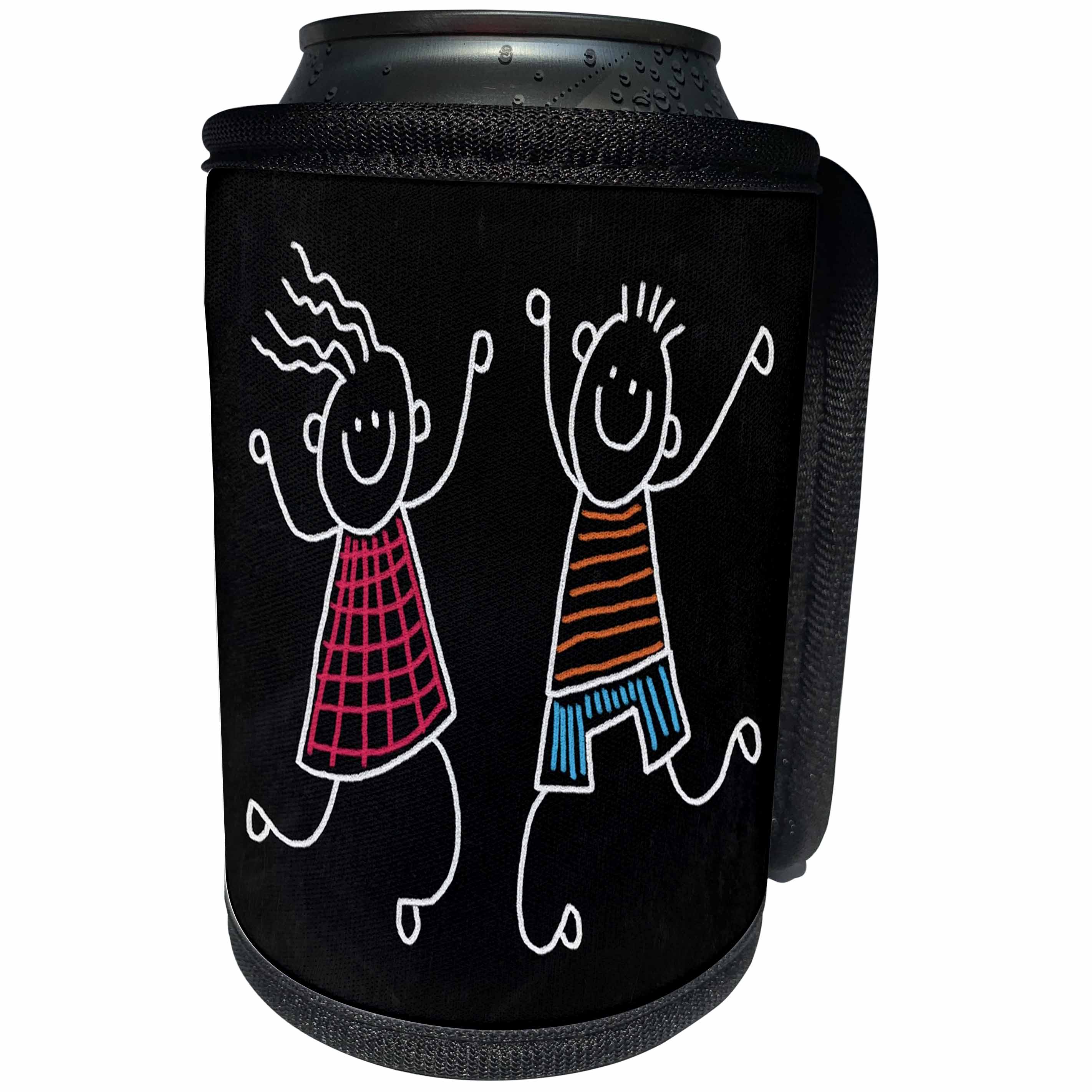 3dRose Florene Childrens Art V - Image Of Painting of Boy and Girl On Chalkboard - Can Cooler Bottle Wrap (cc_255317)
