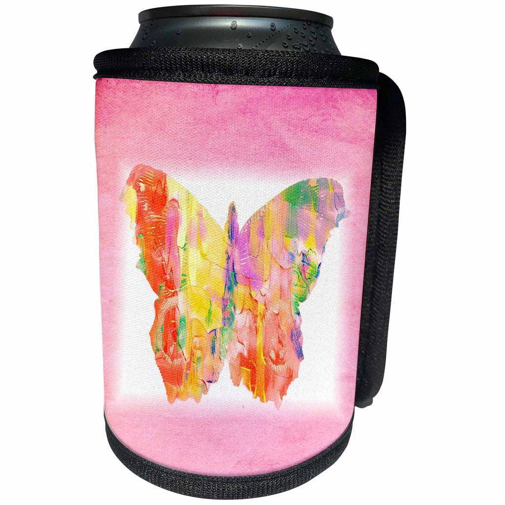 3dRose Florene Childrens Art V - Image O Painted Childrens Watercolor Butterfly - Can Cooler Bottle Wrap (cc_255325)