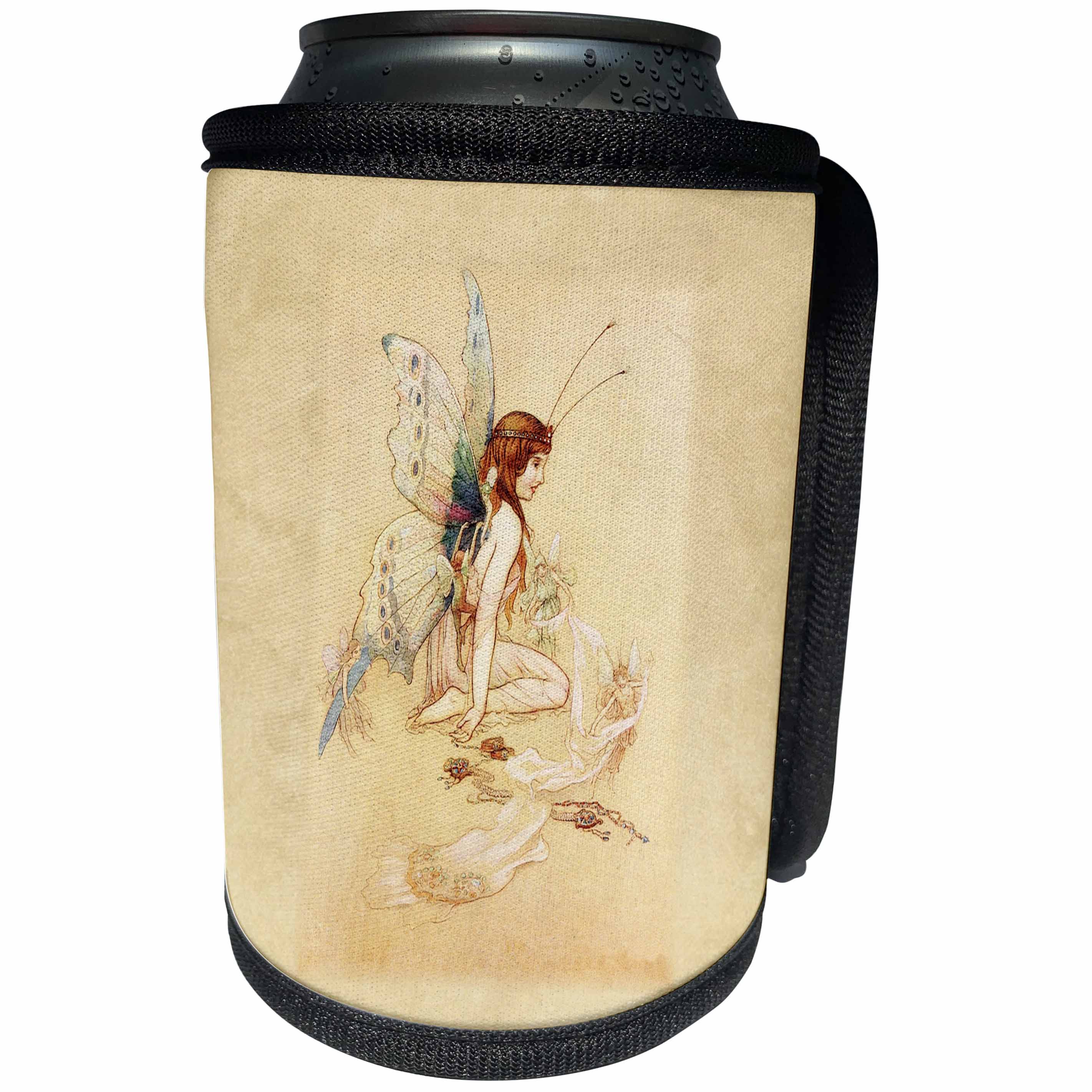 3dRose Florene Fairies And Fantasy - Image Of Painted Butterfly Fairy with Smaller Fairies - Can Cooler Bottle Wrap (cc_255332)