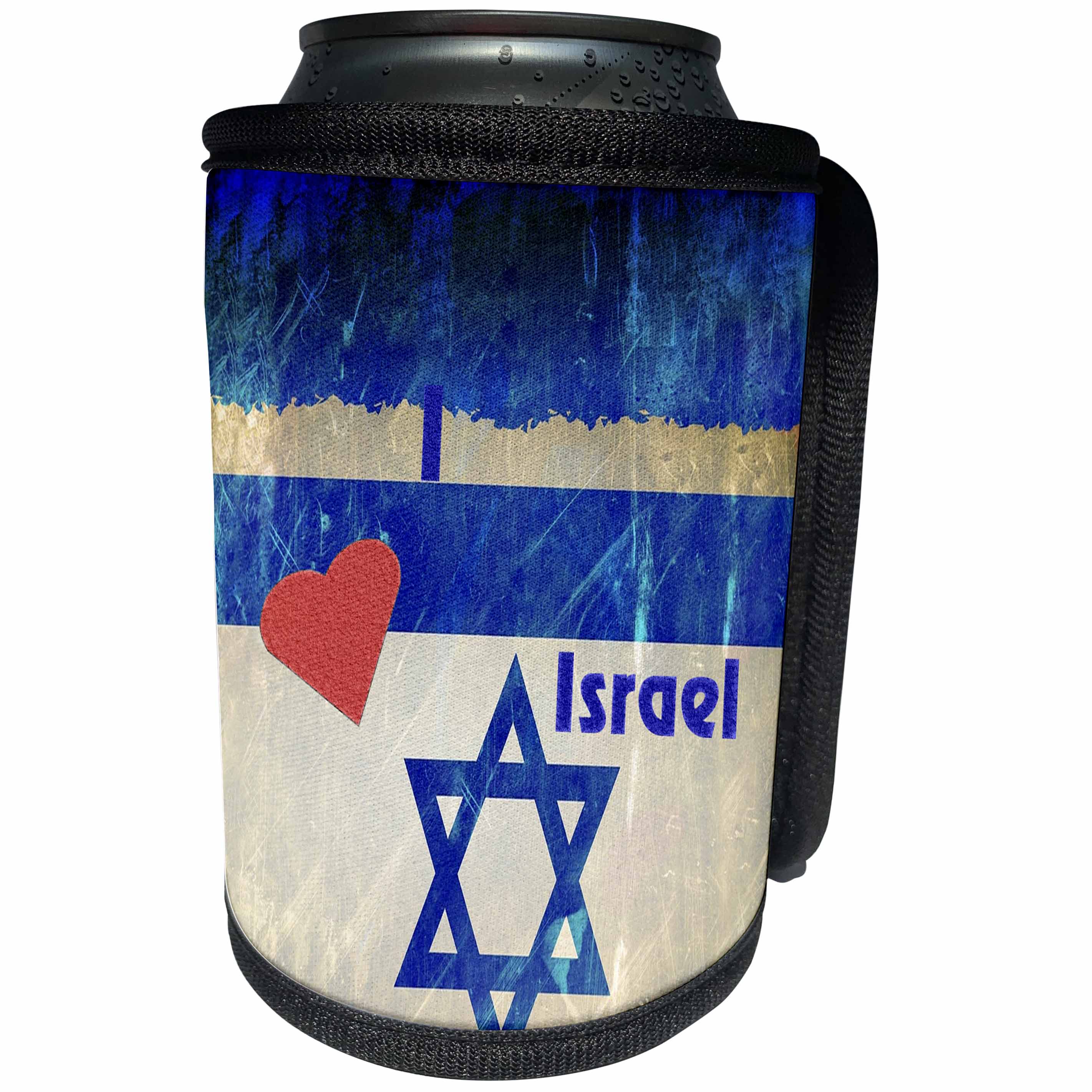 3dRose Florene Jewish Themes - Image Of I Love Israel Grunge Painting - Can Cooler Bottle Wrap (cc_255333)