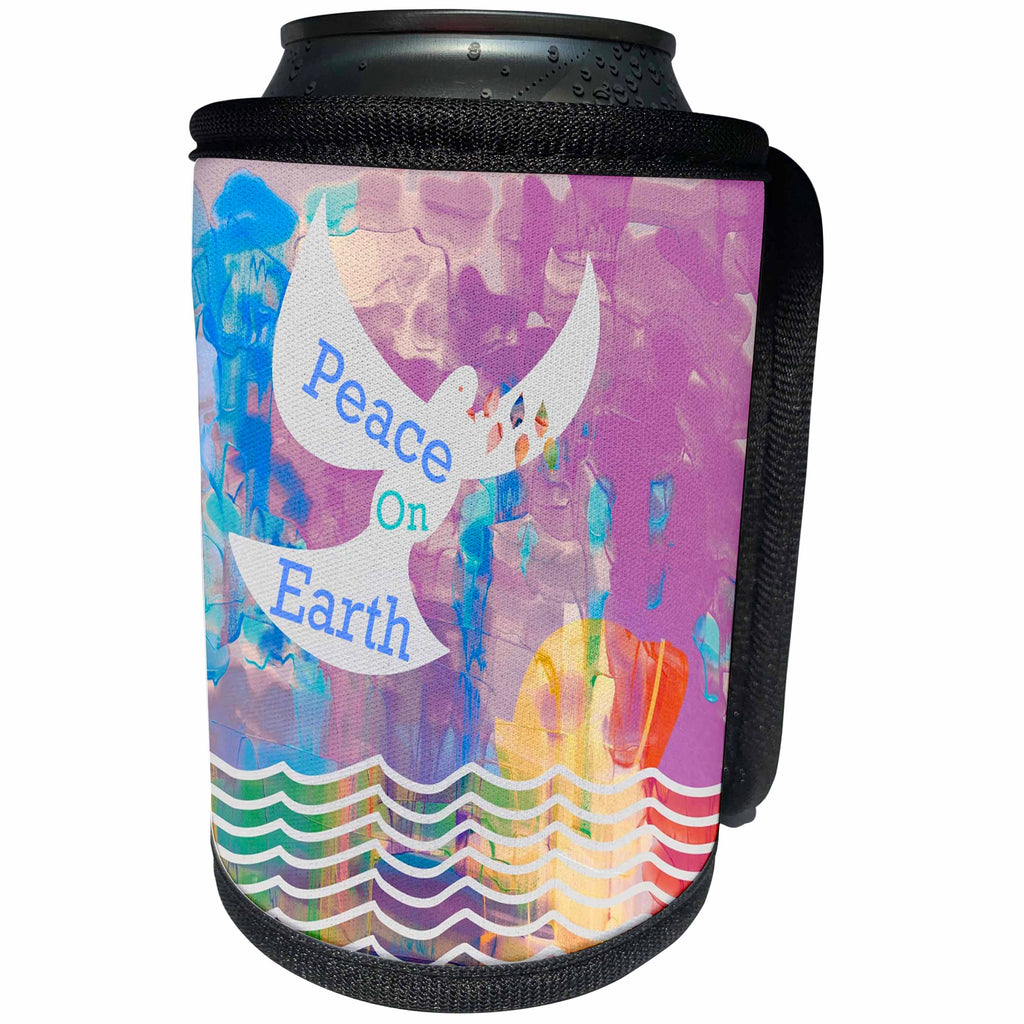 3dRose Florene Jewish Themes - Image Of Watercolor Dove With Peace On Earth - Can Cooler Bottle Wrap (cc_255334)