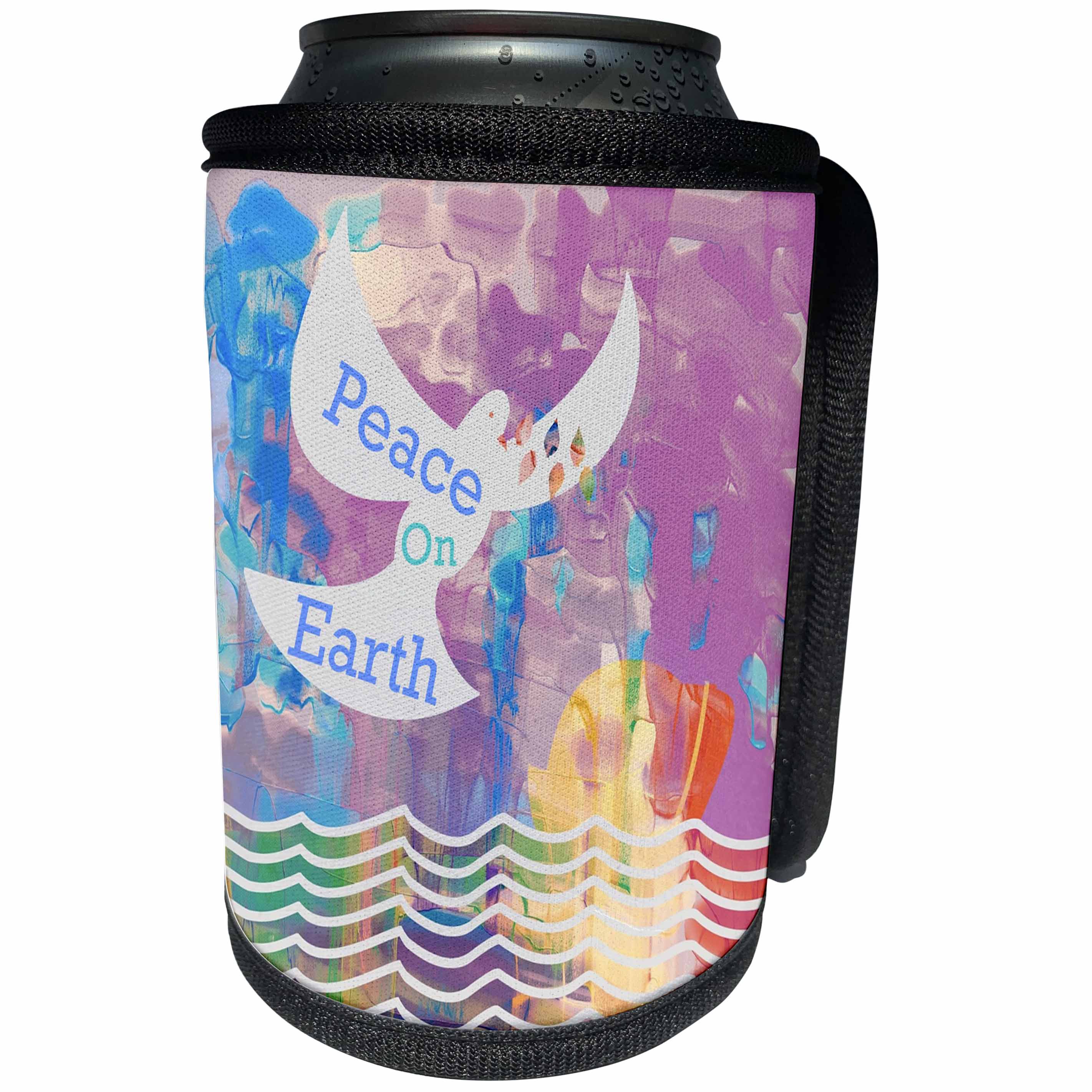 3dRose Florene Jewish Themes - Image Of Watercolor Dove With Peace On Earth - Can Cooler Bottle Wrap (cc_255334)