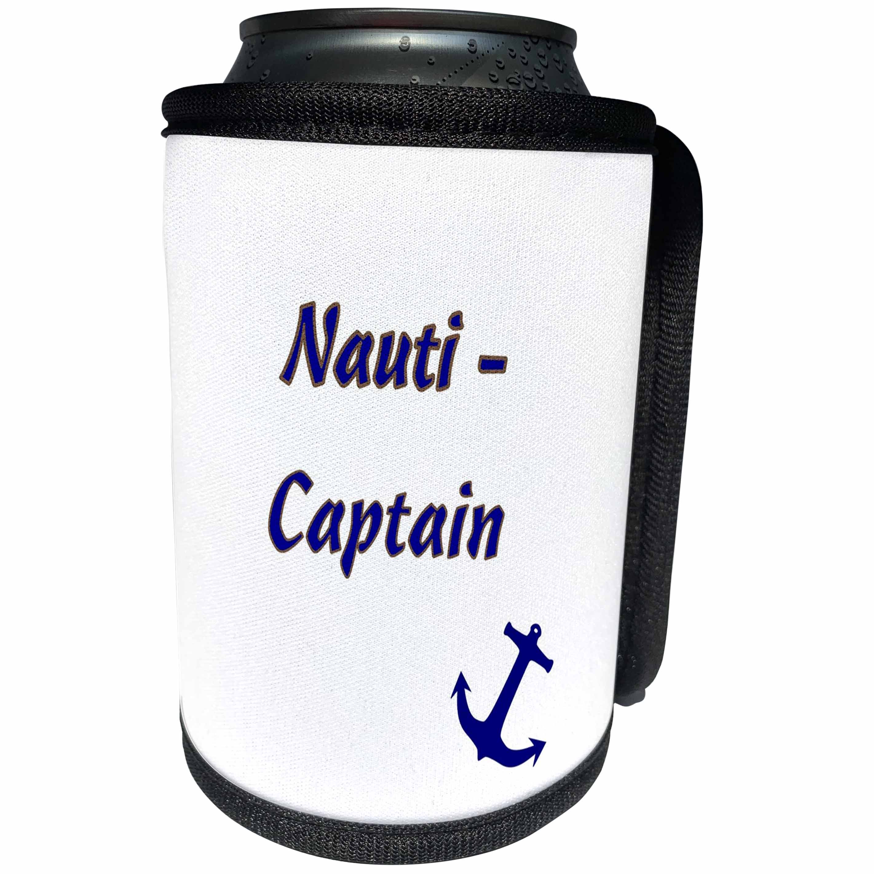 3dRose Florene Nautical Décor - Image Of Words Nauti Captain With Navy Anchor - Can Cooler Bottle Wrap (cc_255335)