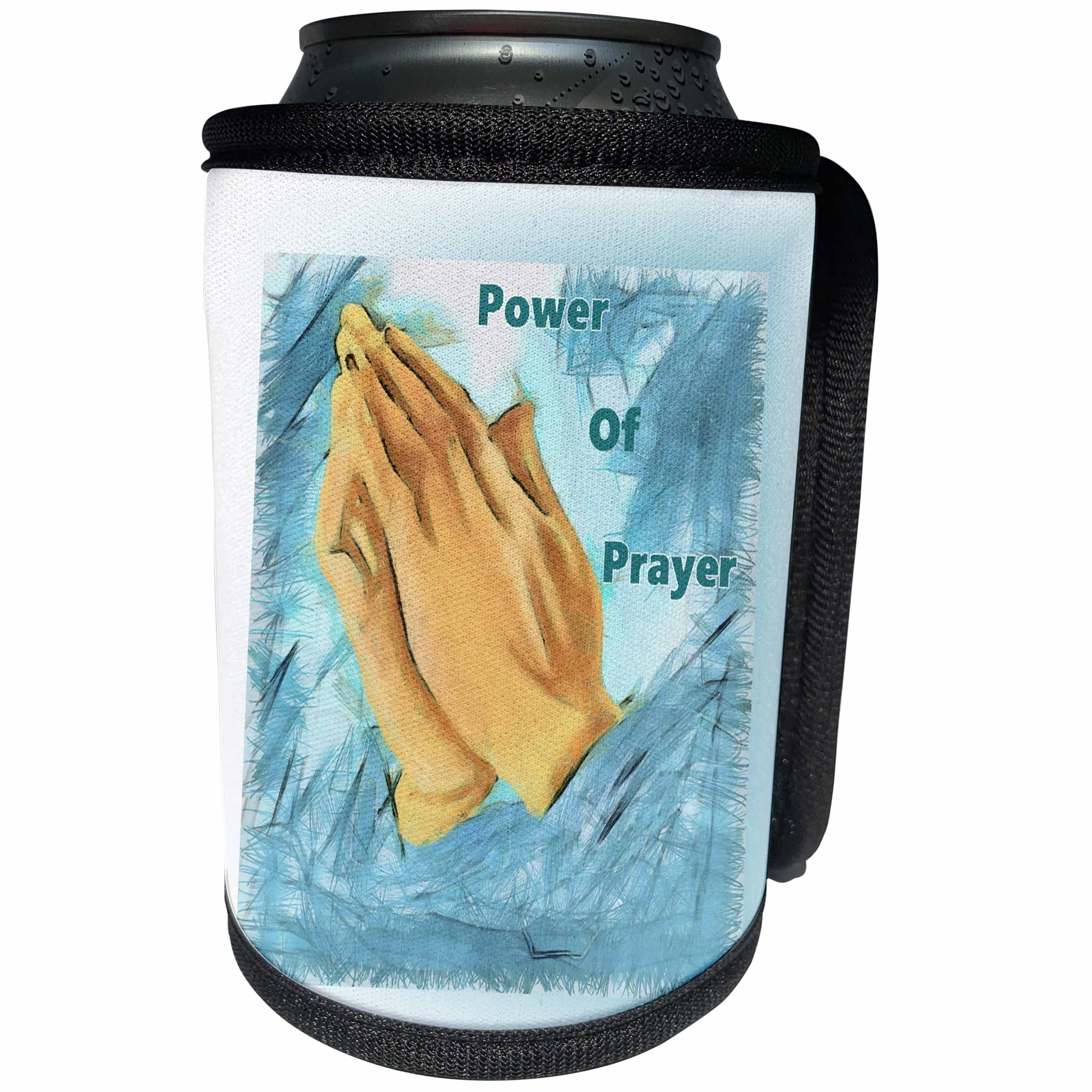 3dRose Praying Hands - Image of Praying Hands With Words Power Of Prayer - Can Cooler Bottle Wrap (cc_255377)