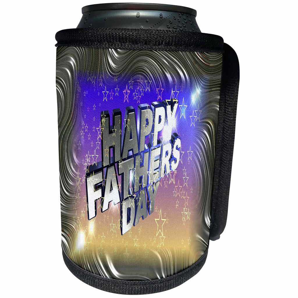 3dRose Special Happy Fathers Day - Image of Happy Fathers Day With Stars On Metal - Can Cooler Bottle Wrap (cc_255380)