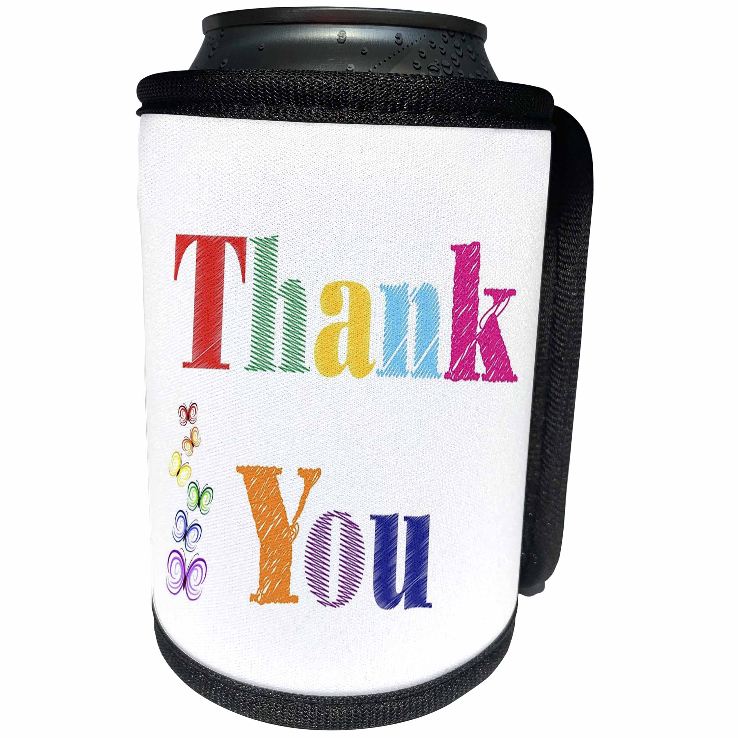 3dRose Special Thanks For You - Image of Modern Mixed Colors Thank You With Butterflies - Can Cooler Bottle Wrap (cc_255382)