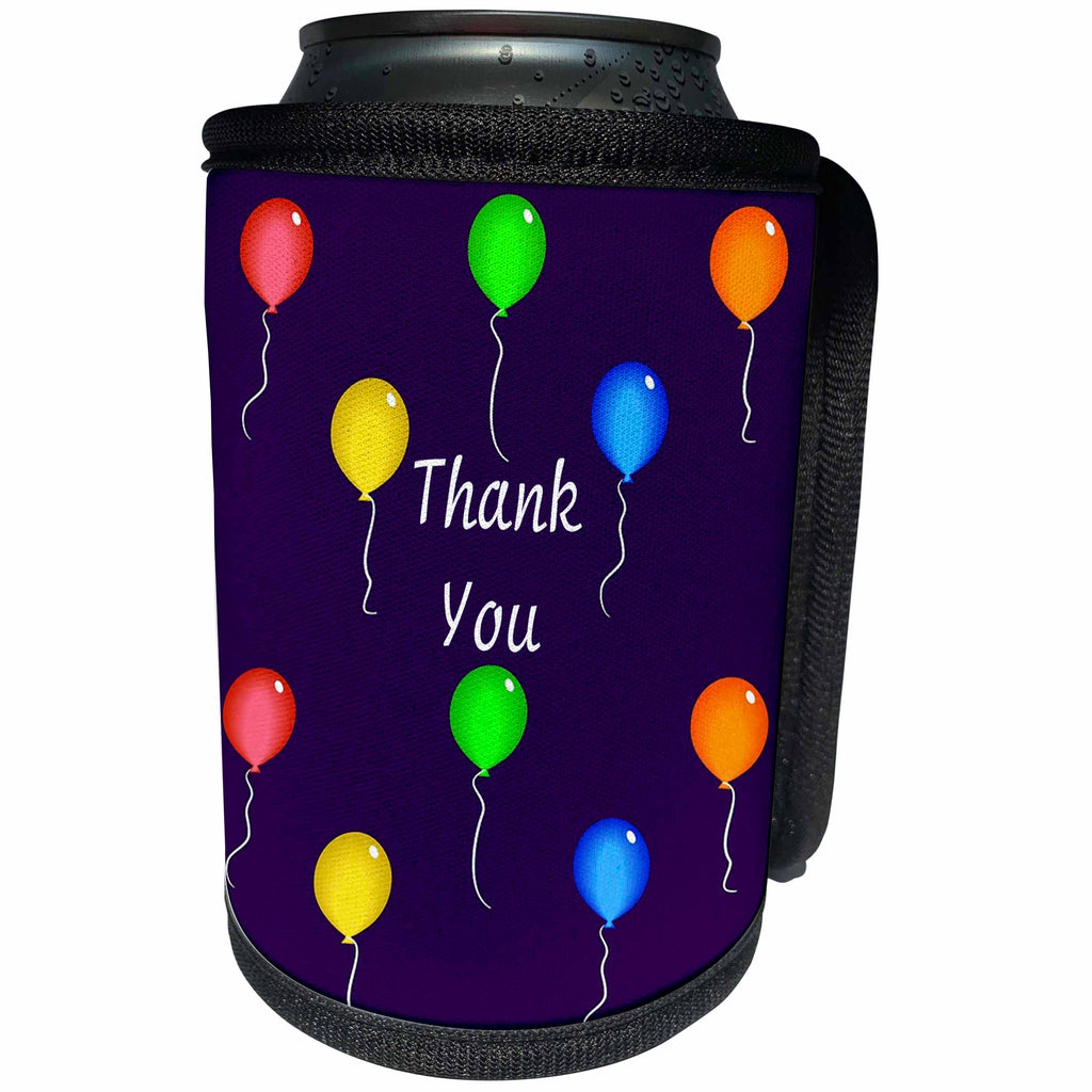 3dRose Special Thanks - Image of Thank You Words With Balloons On Purple - Can Cooler Bottle Wrap (cc_255383)