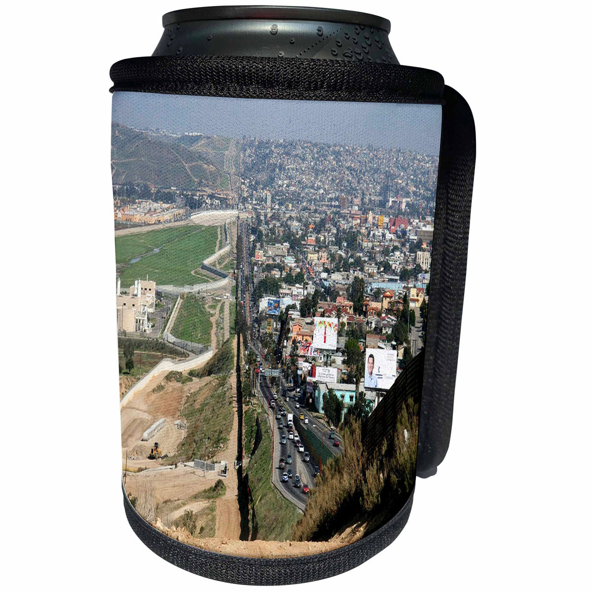 3dRose All Things Mexican - Image of Aerial View Of Mexican Border With America - Can Cooler Bottle Wrap (cc_255503)