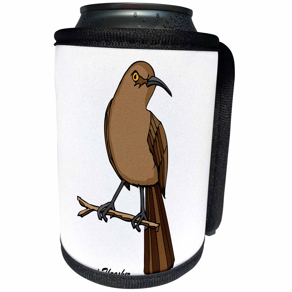 3dRose Mark Grace GRACEVISIONS Birds - BIRDS curve billed thrasher 3 on white - Can Cooler Bottle Wrap (cc_25551)