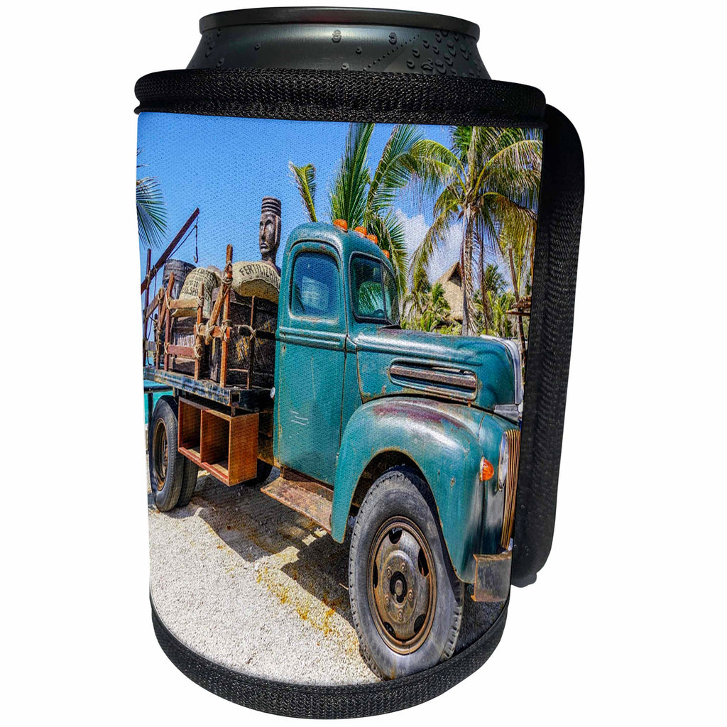 3dRose All Things Mexican - Image of Antique Truck In Cancun - Can Cooler Bottle Wrap (cc_255514)