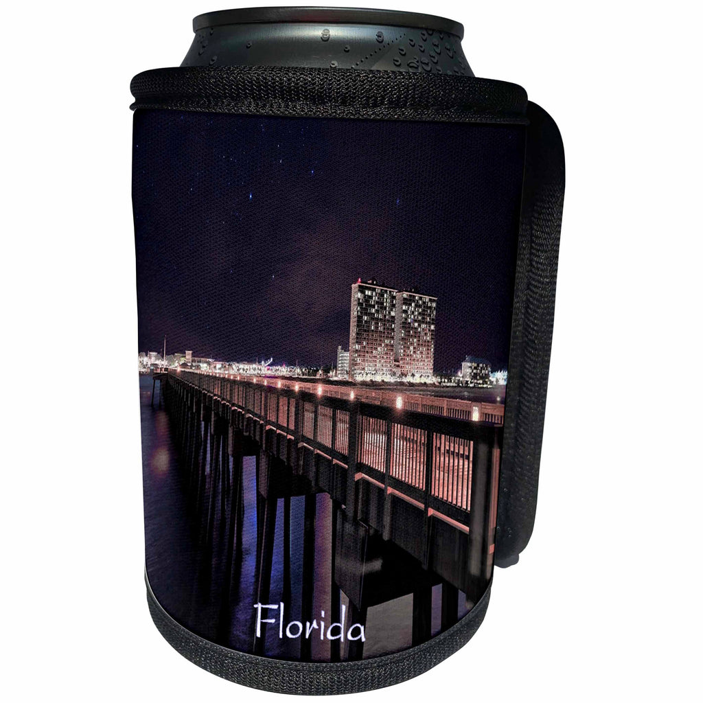3dRose Florida - Image of Panama City Pier At Night - Can Cooler Bottle Wrap (cc_255530)