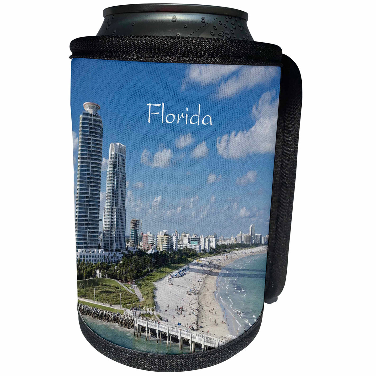 3dRose Florida - Image of Miami Ocean side - Can Cooler Bottle Wrap (cc_255534)