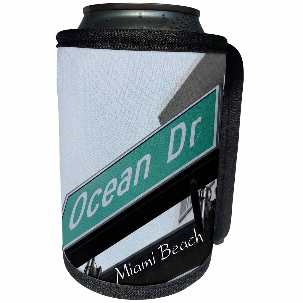 3dRose Florida - Image of Famous Street Sign Ocean Drive Miami Beach - Can Cooler Bottle Wrap (cc_255536)