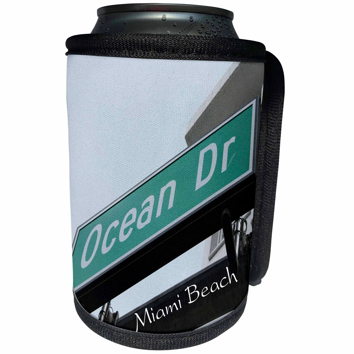 3dRose Florida - Image of Famous Street Sign Ocean Drive Miami Beach - Can Cooler Bottle Wrap (cc_255536)