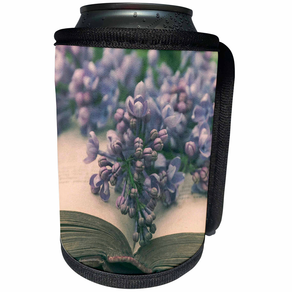 3dRose Uta Naumann Photography Flowers - Lilacs and Book Vintage Still Life - Can Cooler Bottle Wrap (cc_255551)