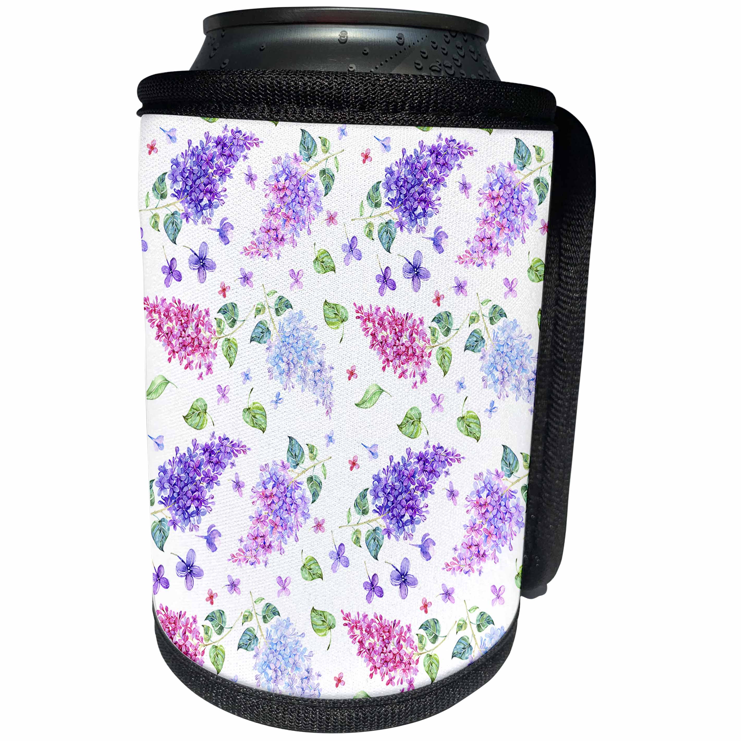 3dRose Uta Naumann Watercolor Pattern - Purple and Pink Floral Lilacs Flowers - Can Cooler Bottle Wrap (cc_255556)