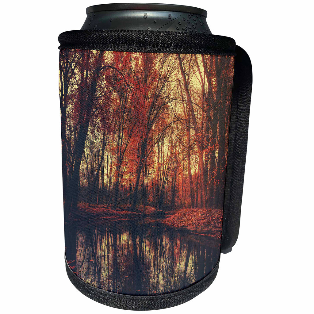 3dRose Uta Naumann Photography Landscapes - Autumn Red Forest with Lake and Reflection - Can Cooler Bottle Wrap (cc_255559)