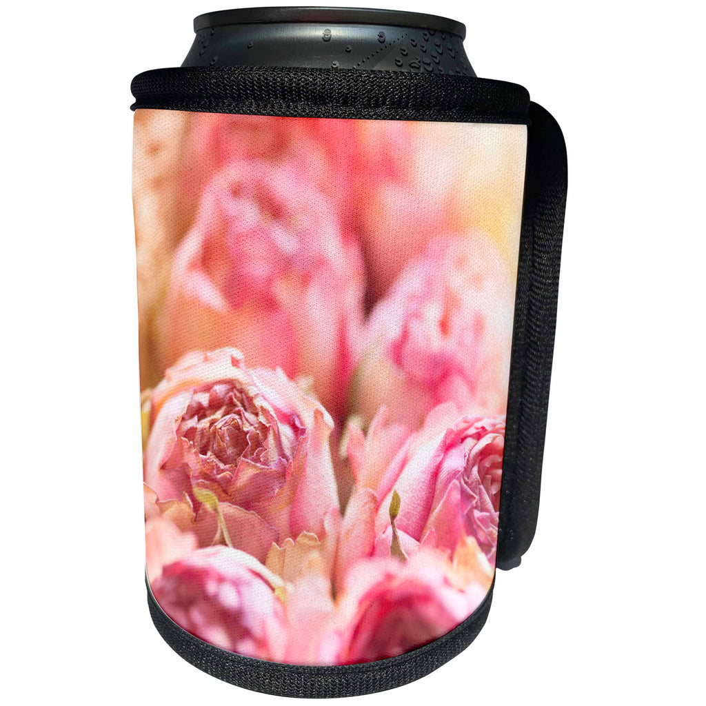 3dRose Uta Naumann Photography Flowers - Basket with Dry Pink Roses Floral Still-Life - Can Cooler Bottle Wrap (cc_255563)