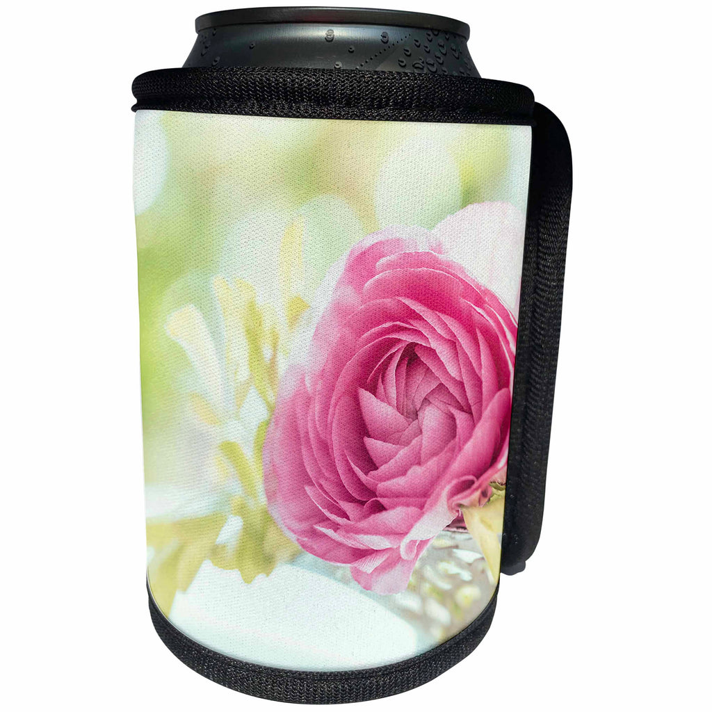 3dRose Uta Naumann Photography Flowers - Pink Floral Rose in Silver Basket Romantic Still Life - Can Cooler Bottle Wrap (cc_255566)