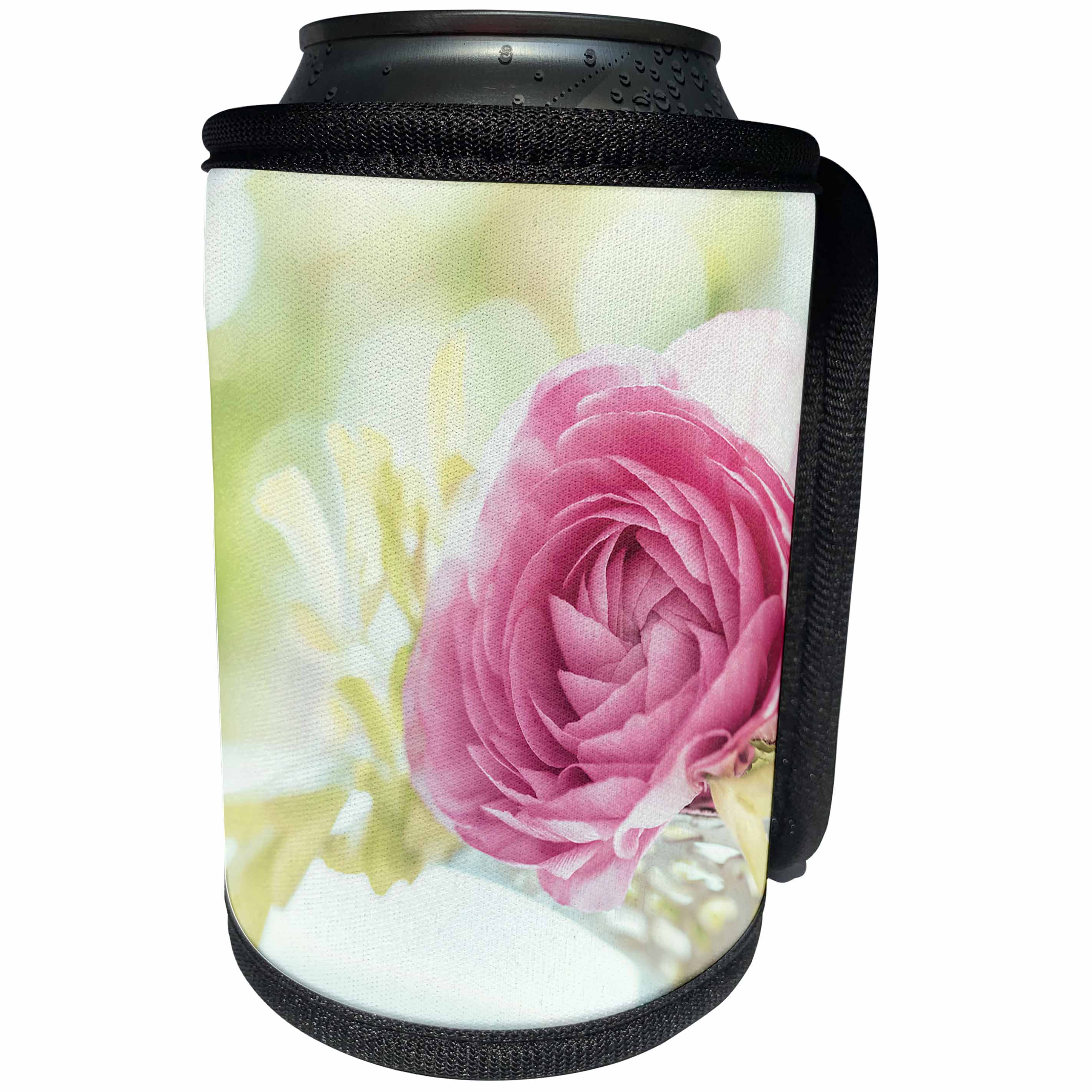 3dRose Uta Naumann Photography Flowers - Pink Floral Rose in Silver Basket Romantic Still Life - Can Cooler Bottle Wrap (cc_255566)
