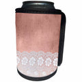 3dRose Uta Naumann Vintage Lace Collection - White Floral Elegant Lace on Pink Grunge Metal - Can Cooler Bottle Wrap (cc_255568)