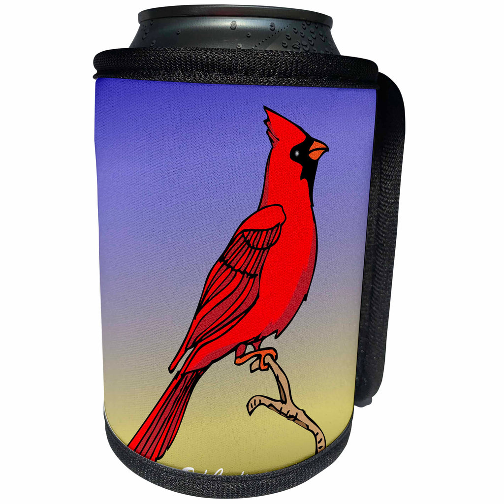 3dRose Mark Grace GRACEVISIONS Birds - BIRDS red cardinal 3 on gradient - Can Cooler Bottle Wrap (cc_25558)
