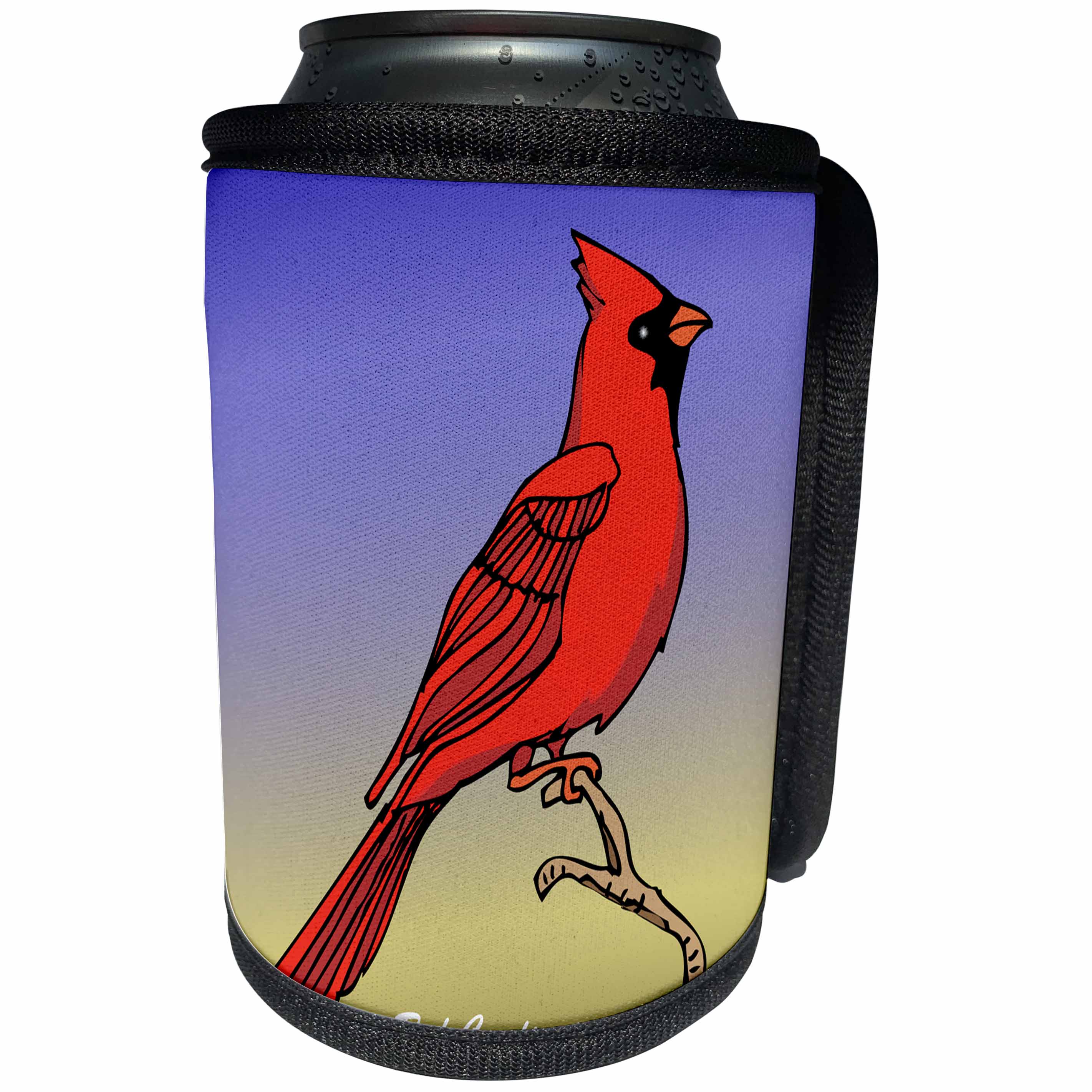 3dRose Mark Grace GRACEVISIONS Birds - BIRDS red cardinal 3 on gradient - Can Cooler Bottle Wrap (cc_25558)