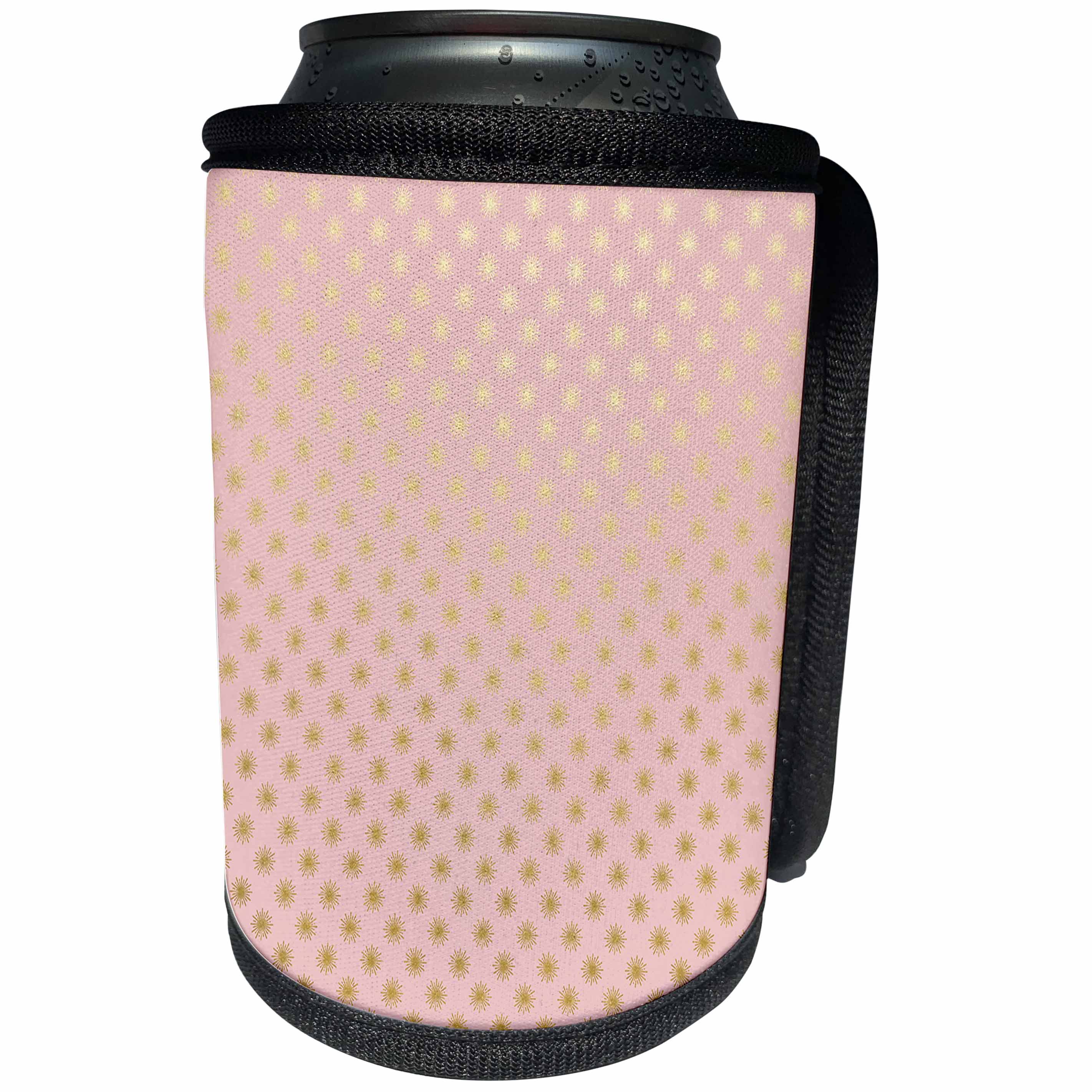 3dRose Uta Naumann Watercolor Illustration - Gold Star Sun Glitter Foil Pattern on Pink - Can Cooler Bottle Wrap (cc_255585)