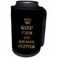 3dRose Uta Naumann Watercolor Illustration - Keep Calm Text Typography on Black Background - Can Cooler Bottle Wrap (cc_255613)