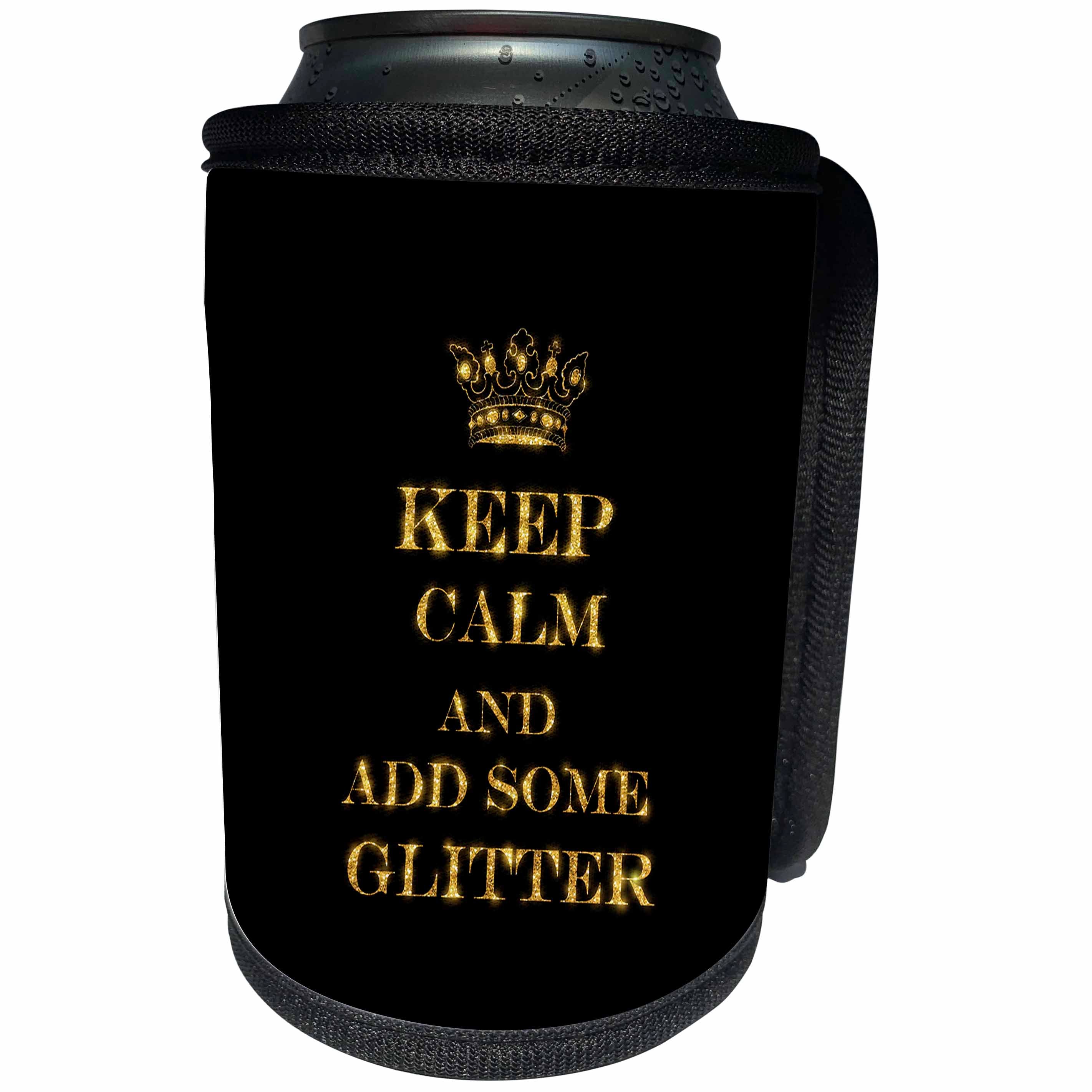 3dRose Uta Naumann Watercolor Illustration - Keep Calm Text Typography on Black Background - Can Cooler Bottle Wrap (cc_255613)