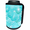 3dRose Uta Naumann Watercolor Pattern - Aqua and Turquoise Abstract Flower Pattern on White - Can Cooler Bottle Wrap (cc_255615)