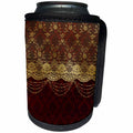 3dRose Uta Naumann Vintage Lace Collection - Gold Floral Luxury Lace with Chain on Dark Red Damask Background - Can Cooler Bottle Wrap (cc_255627)
