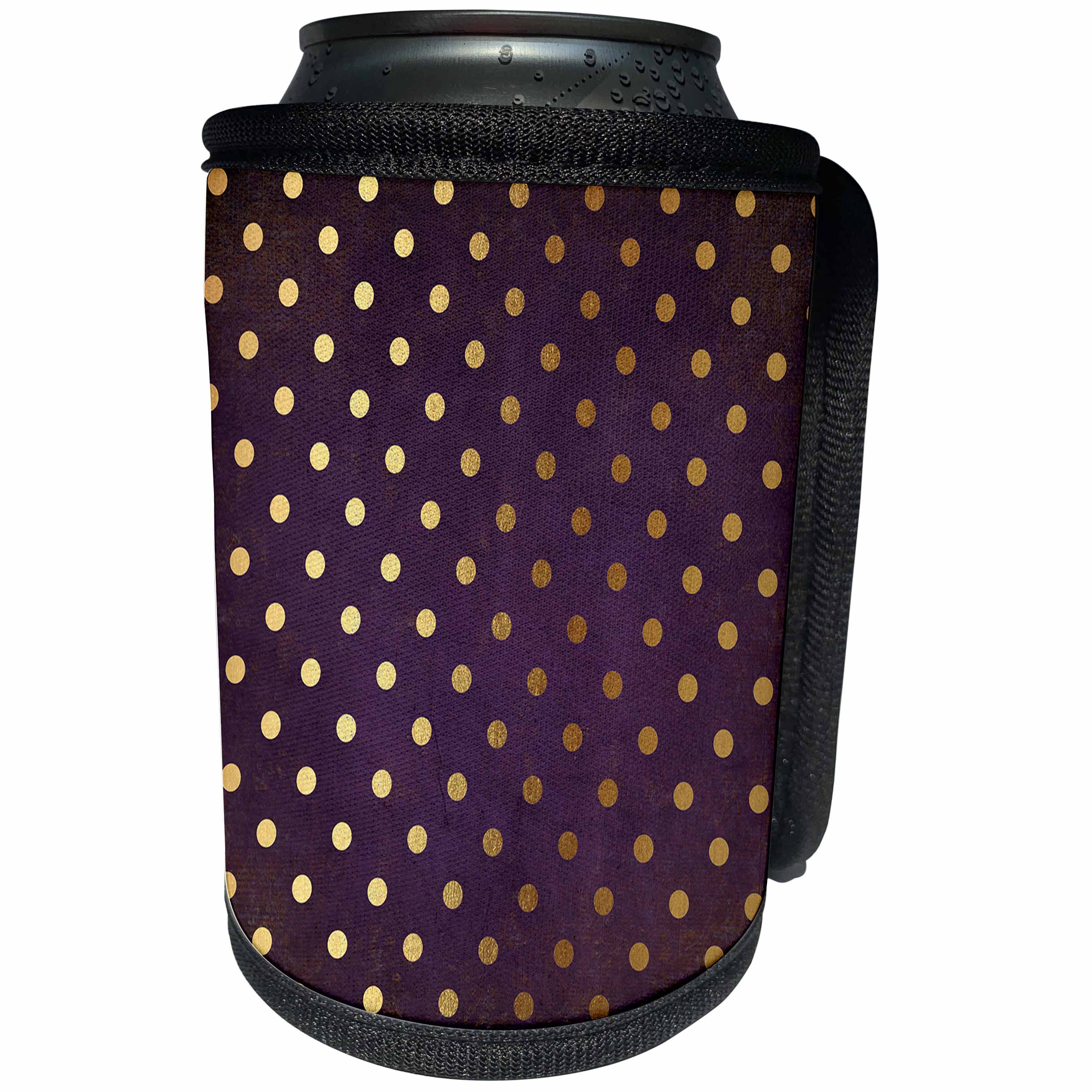 3dRose Uta Naumann Watercolor Pattern - Gold Glitter Polkadots on Purple Background Pattern - Can Cooler Bottle Wrap (cc_255635)