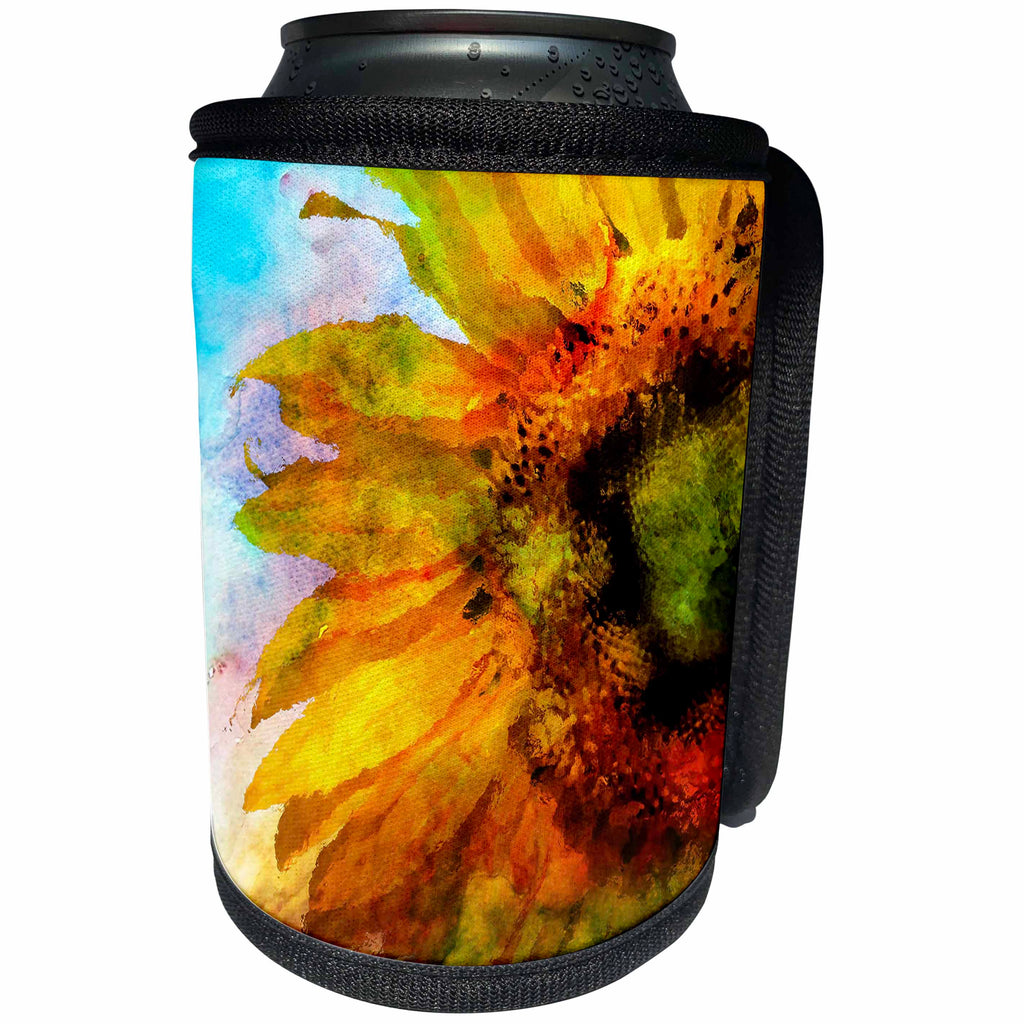3dRose Uta Naumann Watercolor Illustration Flowers - Colorful Watercolor Sunflower Flower Illustration - Can Cooler Bottle Wrap (cc_255636)