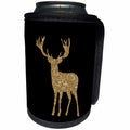 3dRose Uta Naumann Watercolor Illustration Animal - Gold Glitter Animal Deer on Black Background - Can Cooler Bottle Wrap (cc_255637)