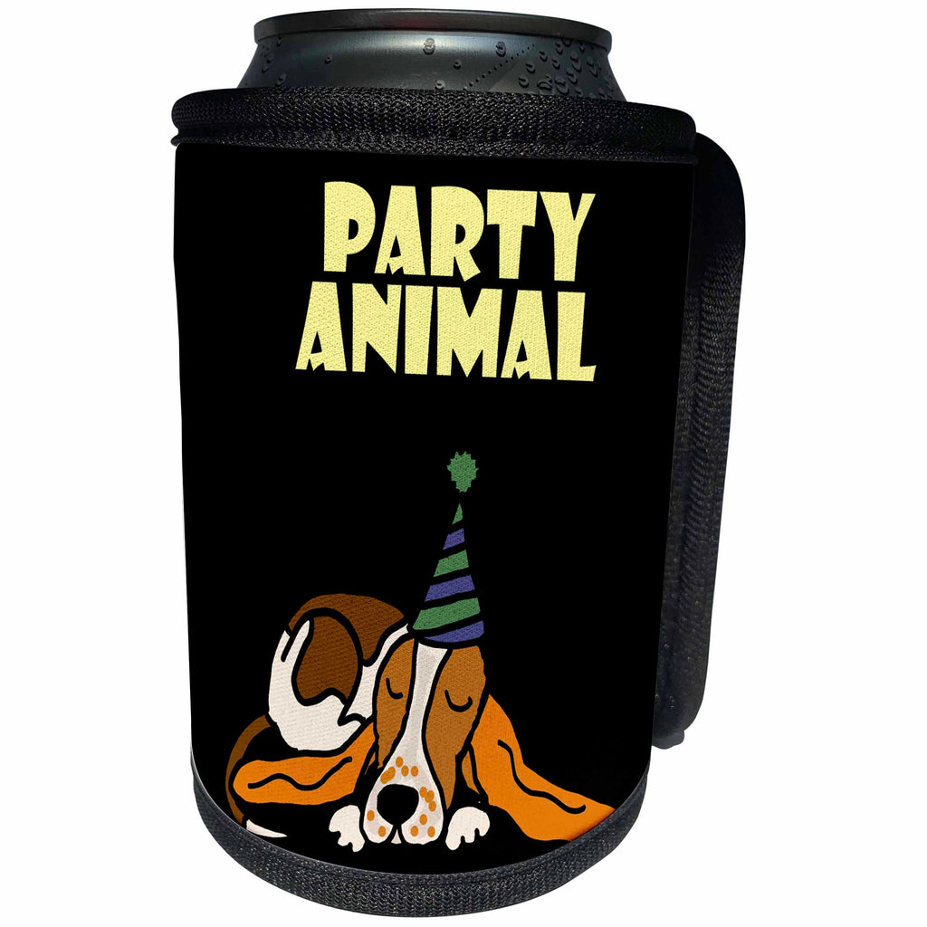 3dRose All Smiles Art Pets - Funny Cute Sleeping Basset Hound Dog Party Animal - Can Cooler Bottle Wrap (cc_255643)