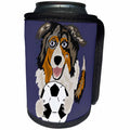 3dRose All Smiles Art Sports and Hobbies - Funny Cute Australian Shepherd puppy dog Playing Soccer - Can Cooler Bottle Wrap (cc_255645)