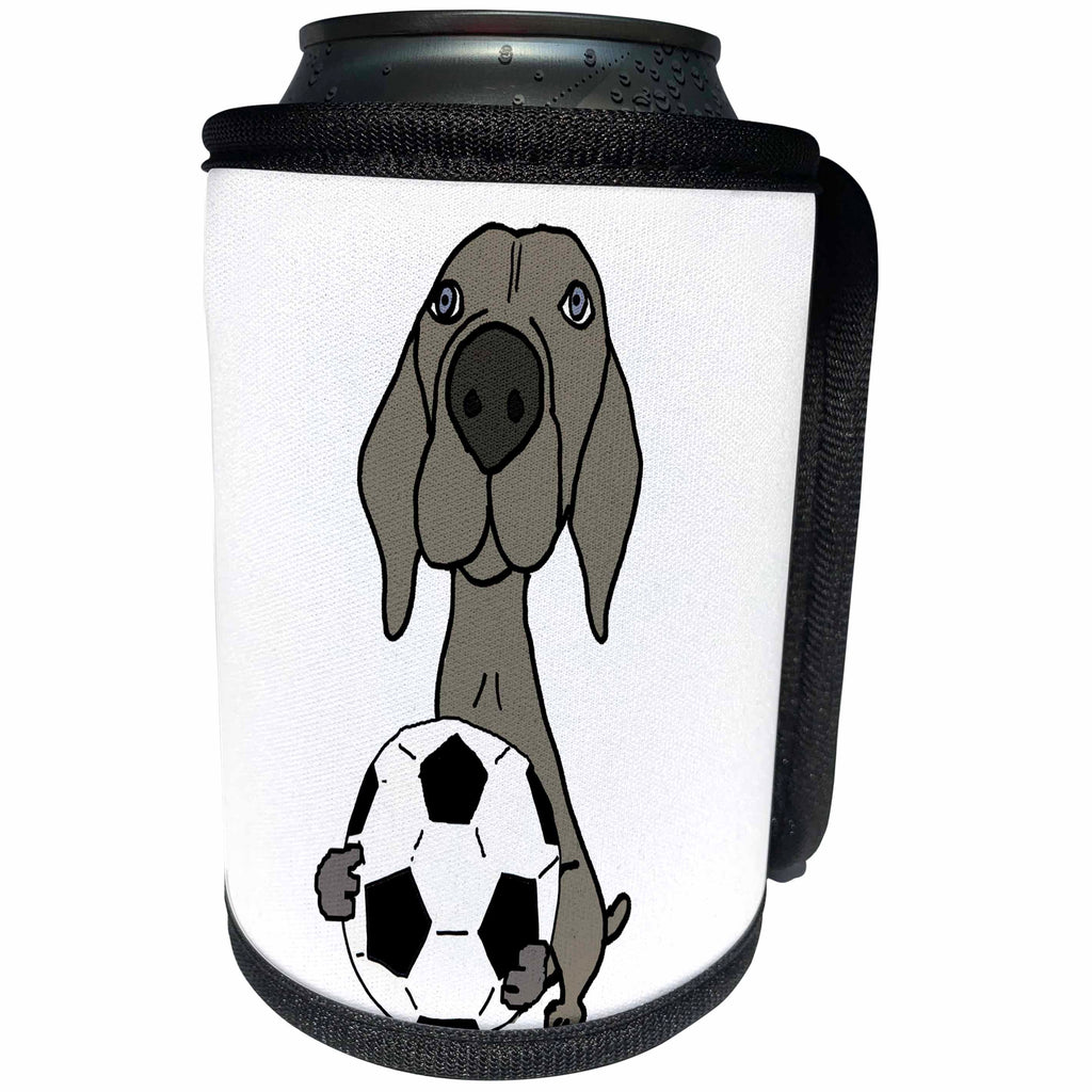 3dRose All Smiles Art Pets - Funny Cute Weimaraner Dog Playing Soccer - Can Cooler Bottle Wrap (cc_255646)
