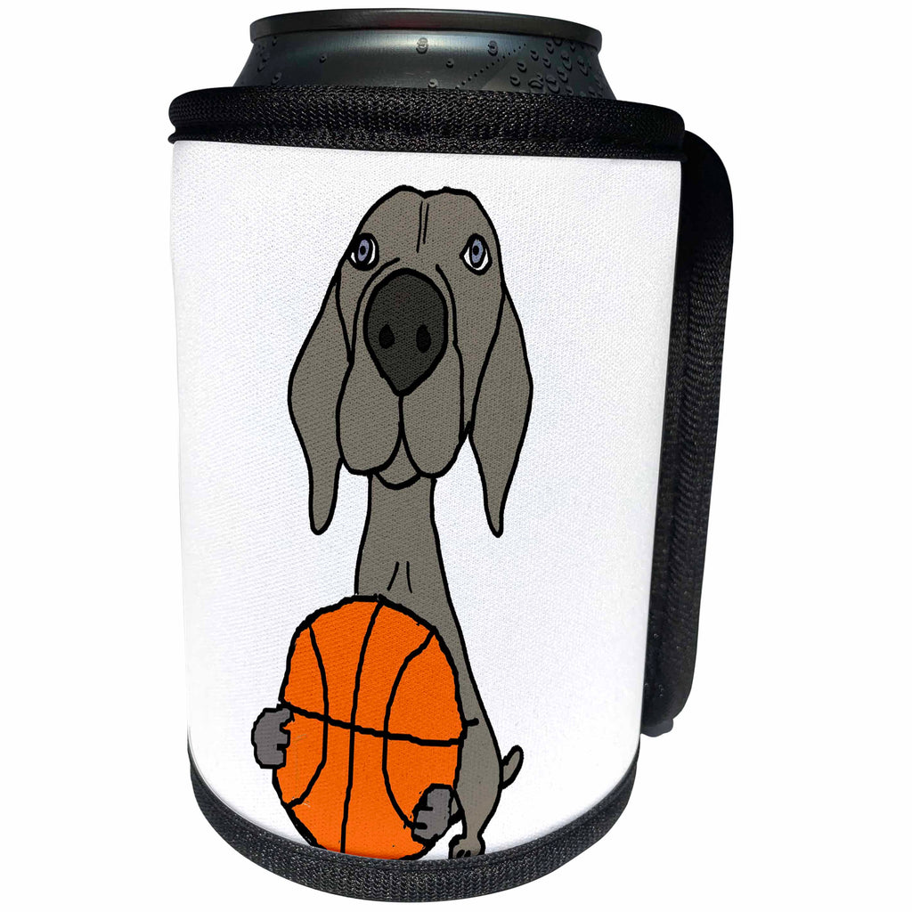 3dRose All Smiles Art Pets - Funny Cute Weimaraner Dog Playing Basketball - Can Cooler Bottle Wrap (cc_255655)