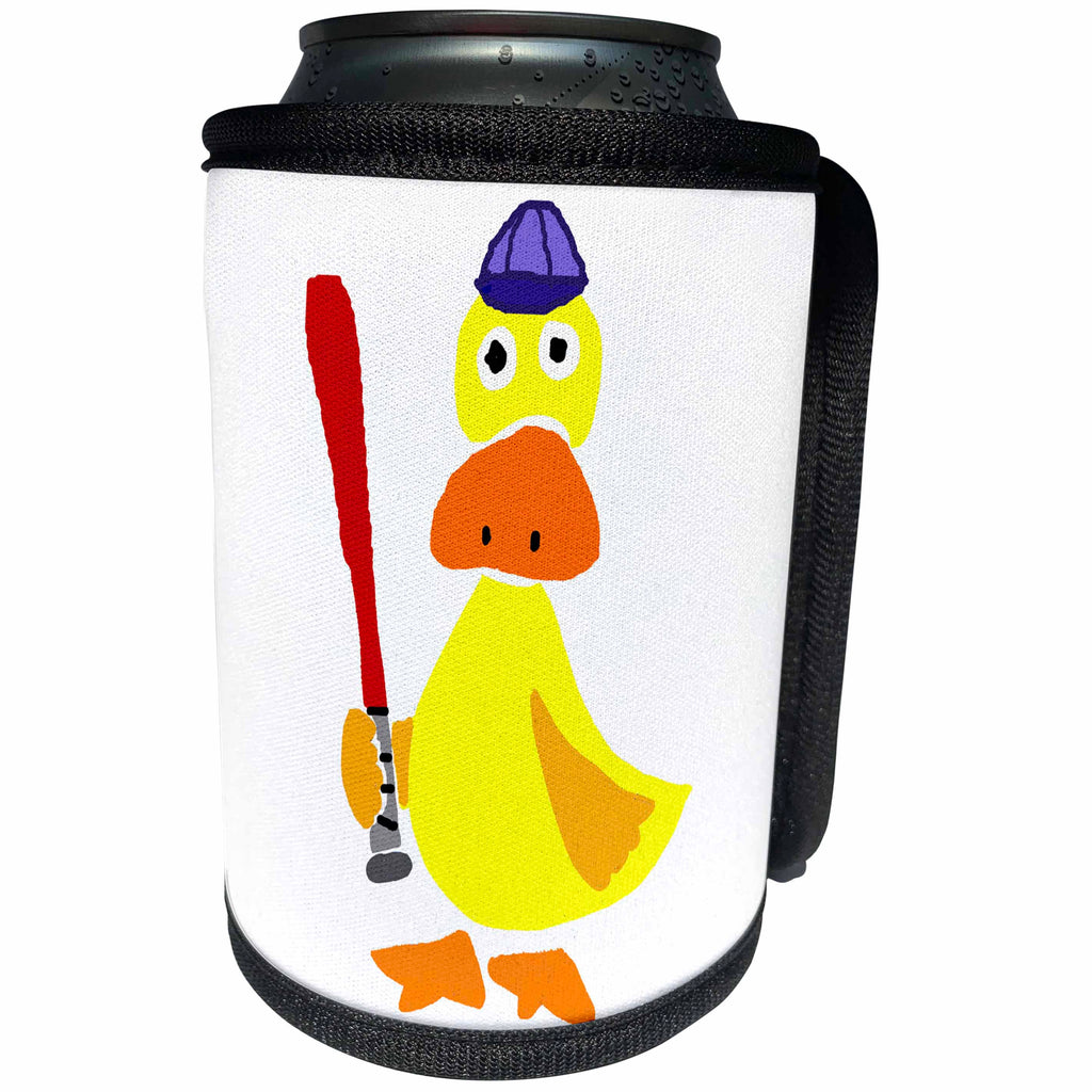 3dRose All Smiles Art Sports and Hobbies - Funny Cute Yellow Duck Playing Baseball - Can Cooler Bottle Wrap (cc_255658)
