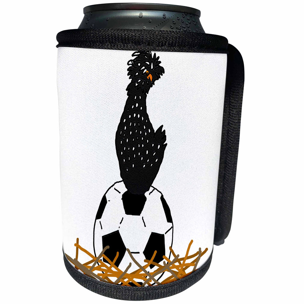 3dRose All Smiles Art Funny - Funny Confused Polish Chicken Nesting on Soccer Ball - Can Cooler Bottle Wrap (cc_255659)