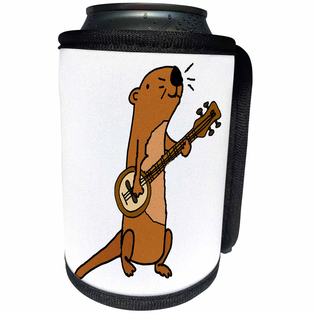 3dRose All Smiles Art Music - Funny Cute Sea Otter Playing the Banjo Cartoon - Can Cooler Bottle Wrap (cc_255660)