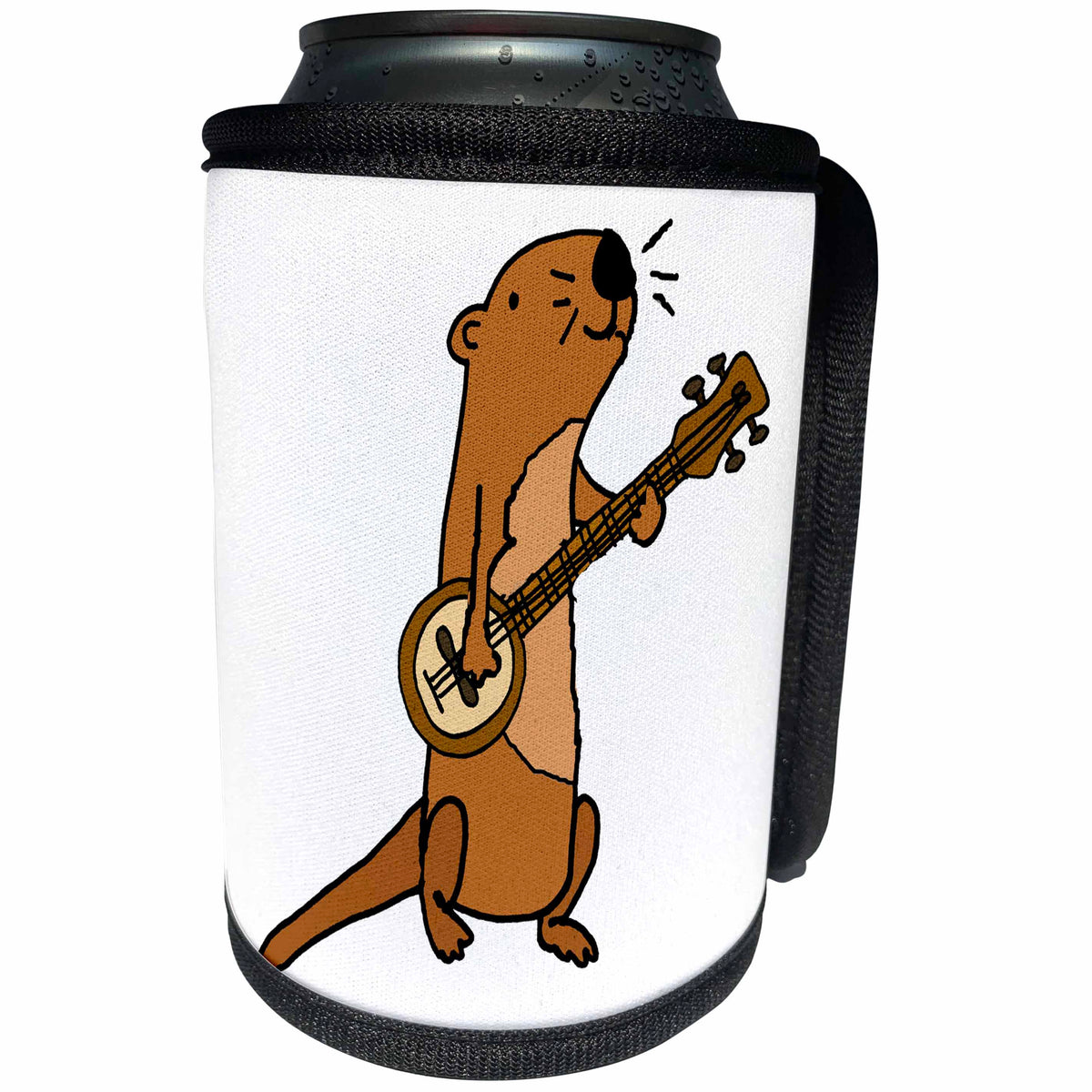 3dRose All Smiles Art Music - Funny Cute Sea Otter Playing the Banjo Cartoon - Can Cooler Bottle Wrap (cc_255660)
